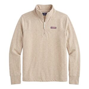 Vineyard Vines Mens Large Tan Heathered Quarter Zip Pullover Fleece Thumbholes